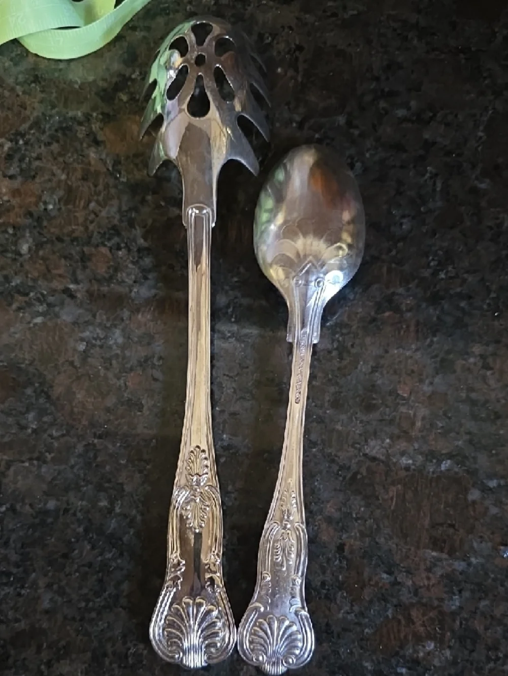 Ornate Silver-Color Serving Spoon and Pasta Fork Set - Classic Home Dining